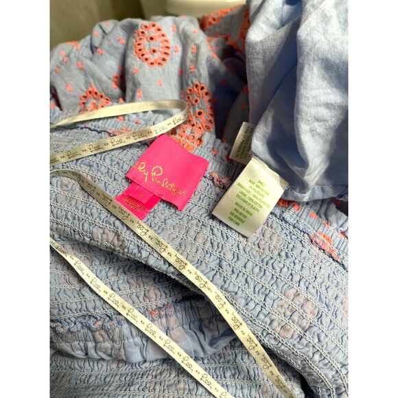 Lilly Pulitzer Rainna Eyelet Smocked Dress Blue Peri Chambray Dobby Eye Small - Picture 7 of 11